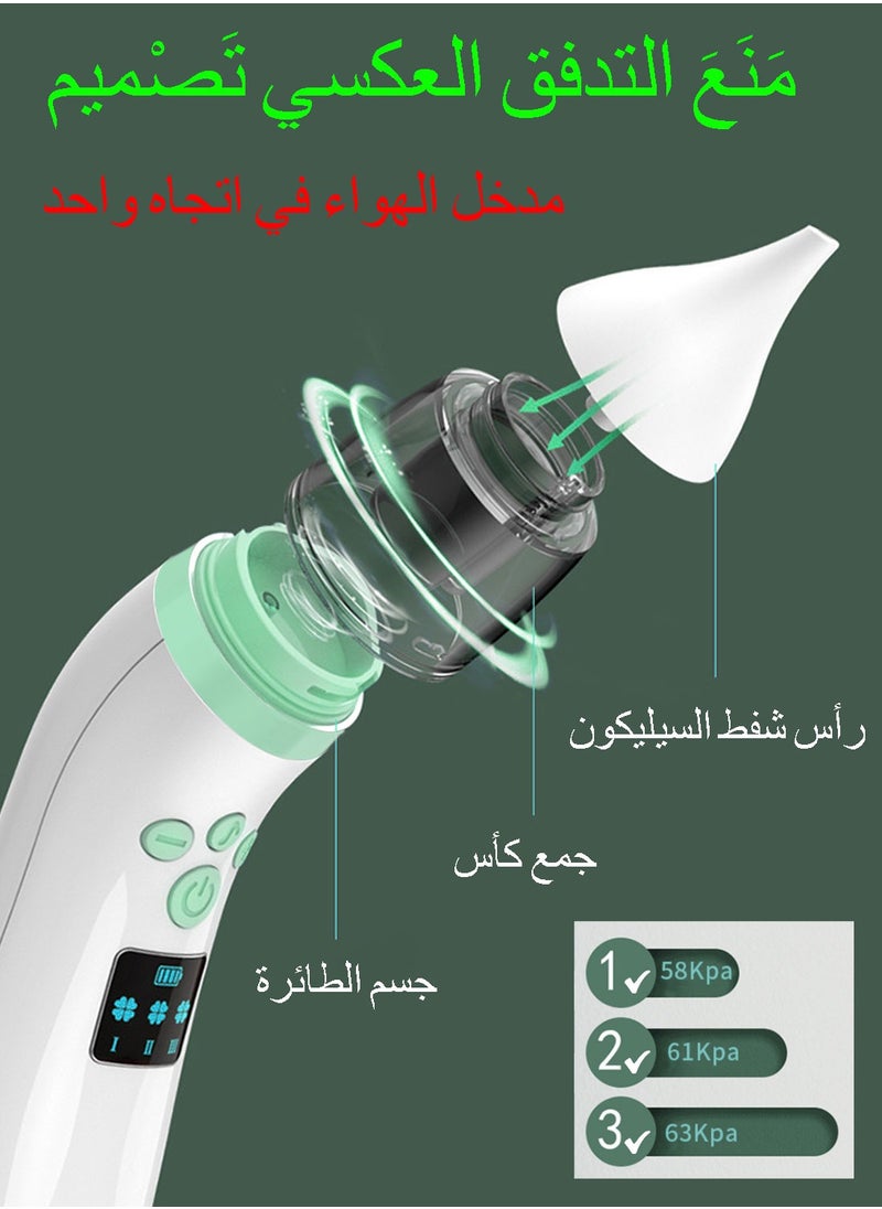 Syarme Nasal Aspirator for Baby, Electric Baby Nose Sucker, LED Screen and 3 Stage Adjustment, Rechargeable Baby Suction Cups, 2 Suction Heads and Music - Green  - Image 5