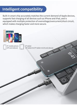Original MFI-certified iPhone charger cable. 1-meter lightning to usb c. USB to lightning charger cable supports fast charging up to 2.4A. iPhone cable made of cut-resistant fabric. lightning cable compatible with all iPhones with a Lightning port up to the iPhone 14 Pro Max. iPhone charger cable from MoogMax. Black. - view 3