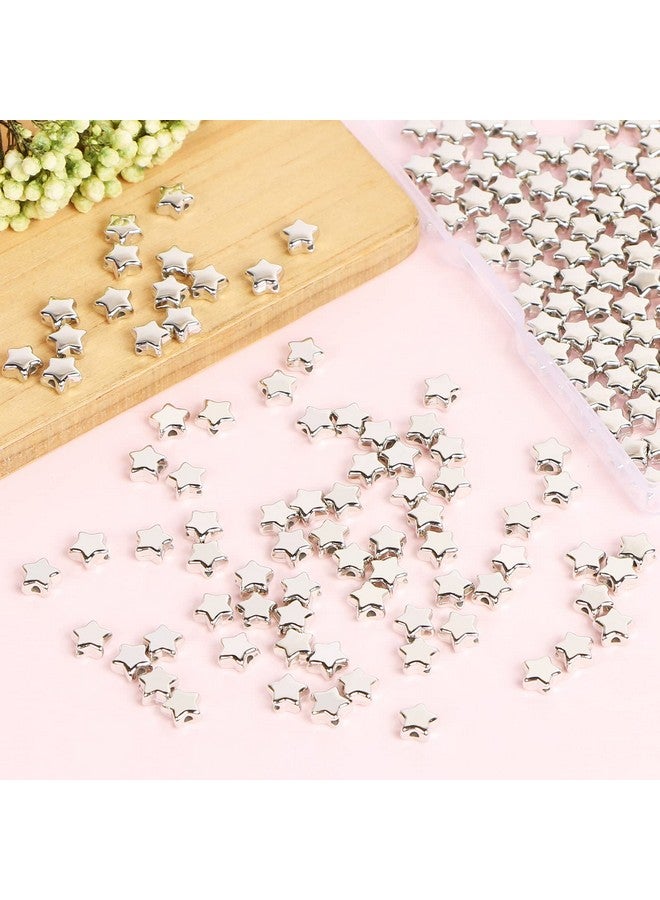 UHOMENY 200Pcs Star Spacer Beads Star Shape Silver Loose Bead Small Hole Star-Shaped Alloy Metal Plated Five-Pointed Pendant Beads with Box - Image 3