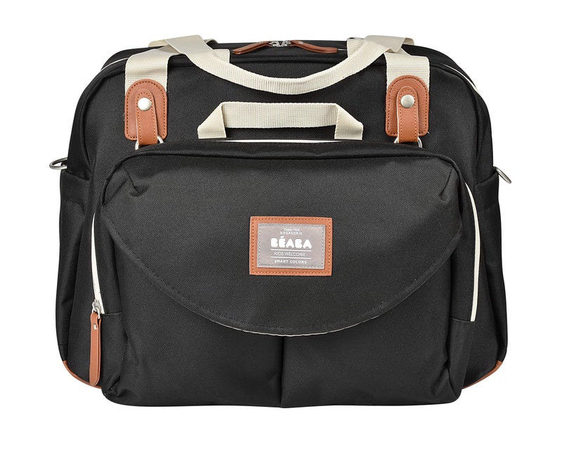 Baba Beaba Geneva Diaper Bag Multifunction Baby Diaper Bag Includes Removable Strap for Stroller Changing Pad and Insulated Pouch Black