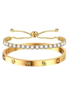 Fayrouz Jewellery Bracelets for Women, Gold Stackable Hoop Bracelets for Women, Stainless Steel Zirconia Tennis Bracelets  - Image 1