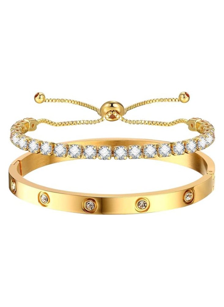 Fayrouz Jewellery Bracelets for Women, Gold Stackable Hoop Bracelets for Women, Stainless Steel Zirconia Tennis Bracelets  - Image 1