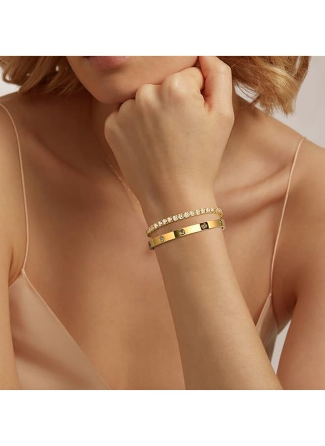 Fayrouz Jewellery Bracelets for Women, Gold Stackable Hoop Bracelets for Women, Stainless Steel Zirconia Tennis Bracelets  - Image 2