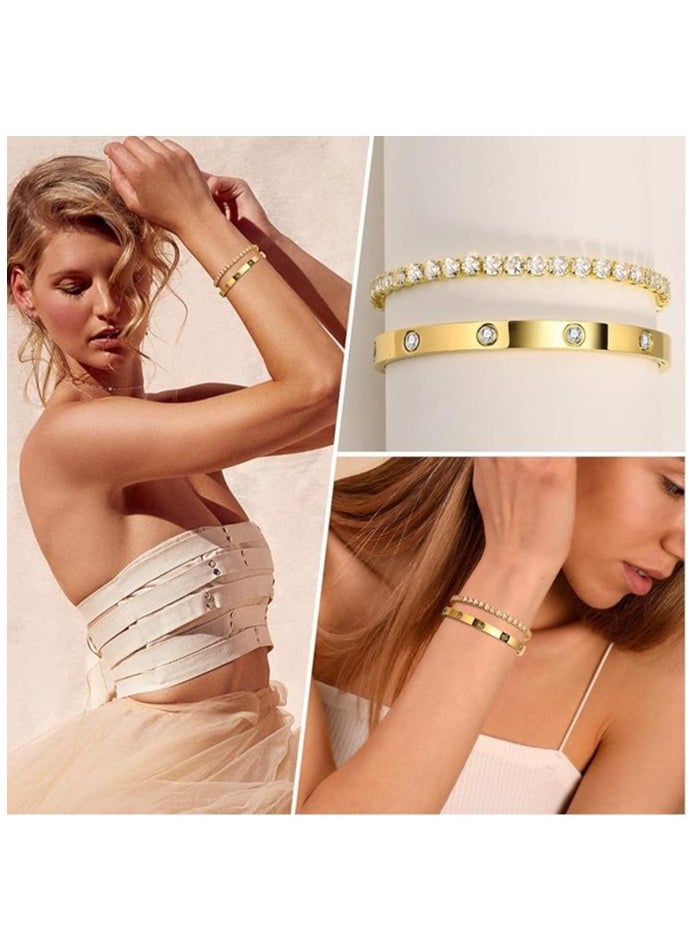Fayrouz Jewellery Bracelets for Women, Gold Stackable Hoop Bracelets for Women, Stainless Steel Zirconia Tennis Bracelets  - Image 3