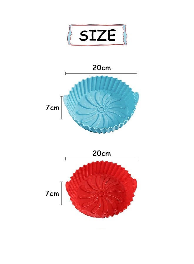 2 Pcs Air Fryer Silicone Liners, Easy clean Reusable Silicone Bowl Basket, Baking Tray Oven Accessories (Red, Blue) - Image 2