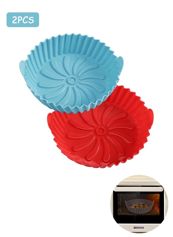 2 Pcs Air Fryer Silicone Liners, Easy clean Reusable Silicone Bowl Basket, Baking Tray Oven Accessories (Red, Blue) - Image 1