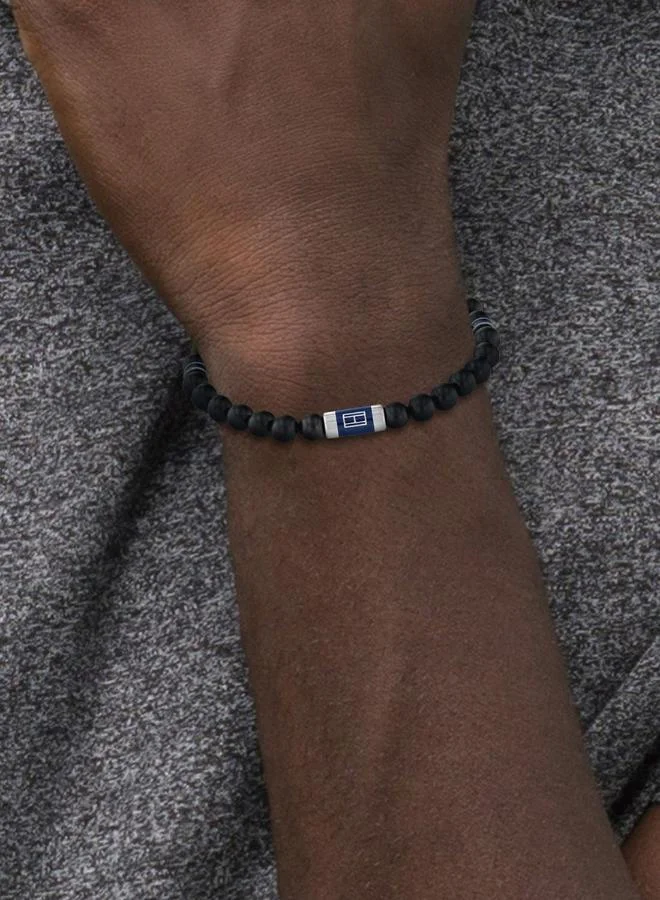 TOMMY HILFIGER Mens Wood Beaded Bracelet Black - 2790323