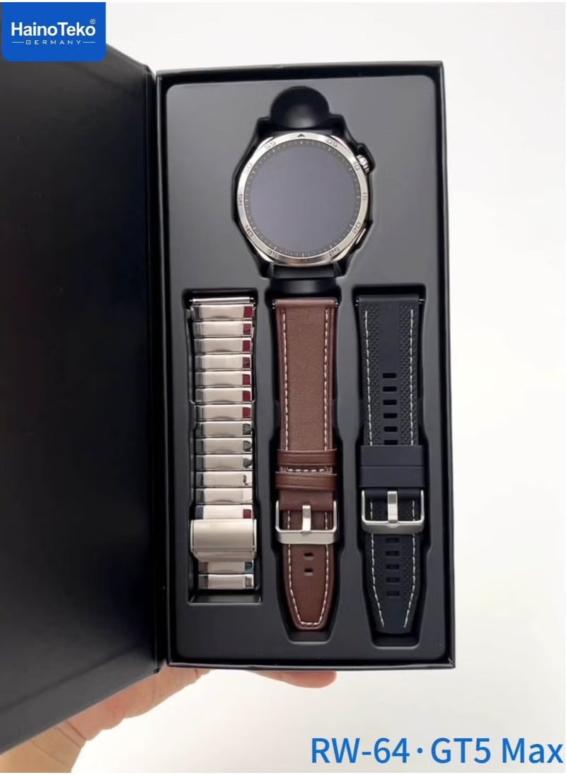 Haino Teko RW-64 GT5 Max Smartwatch with Large AMOLED Display, Voice Assistant, and 3 Pairs of Straps, Designed for Men, Silver  - Image 5