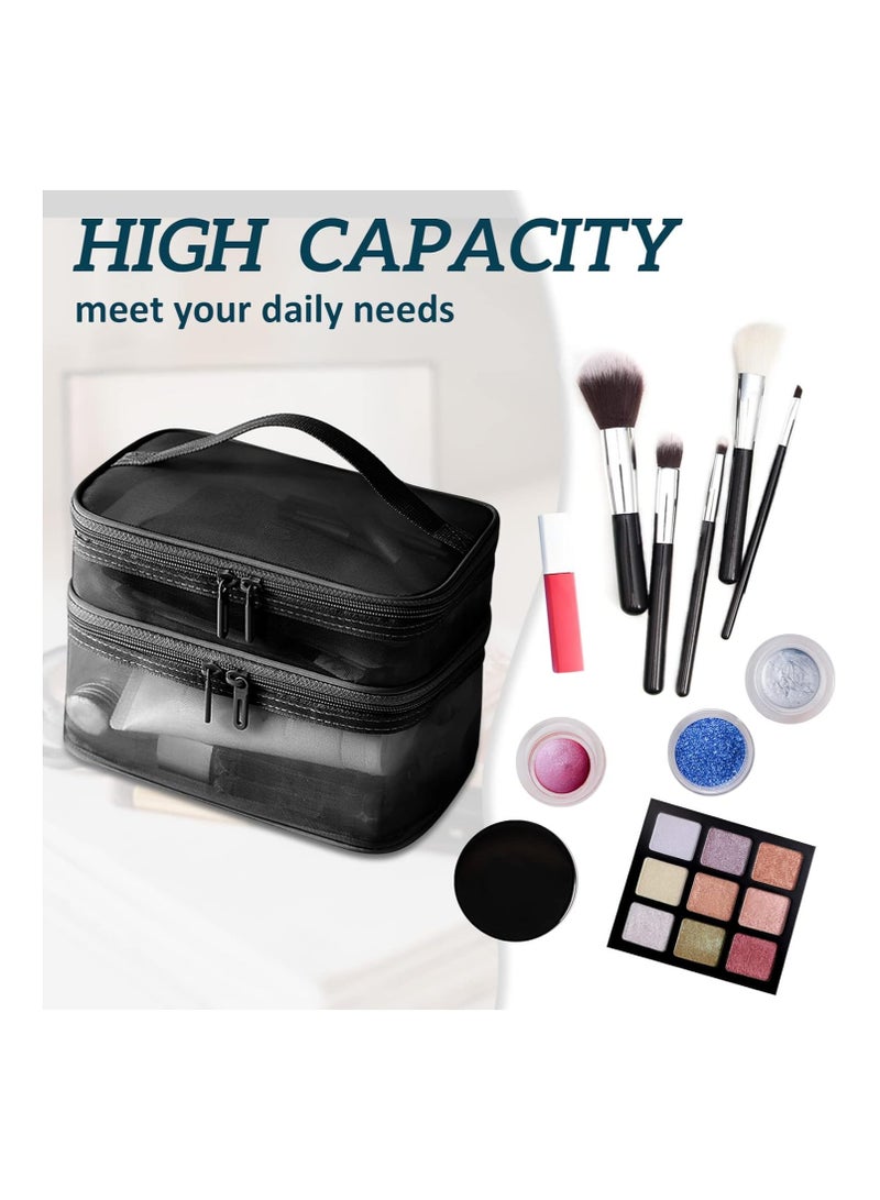 Double Layer Travel Makeup Bag , Mesh Cosmetic Bag , Large Toiletry Bag for Women Makeup Bag Organizer with Handle - Image 2