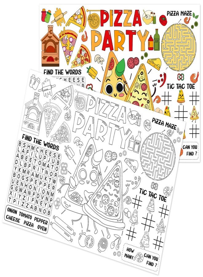 Serencatcher Pizza Party Decorations 12pcs Pizza Coloring Placemats Coloring Paper Placemats Table Mats Black and White, 10x13.97 inches for Birthday Party Favors Supplies Activities Games - Image 1