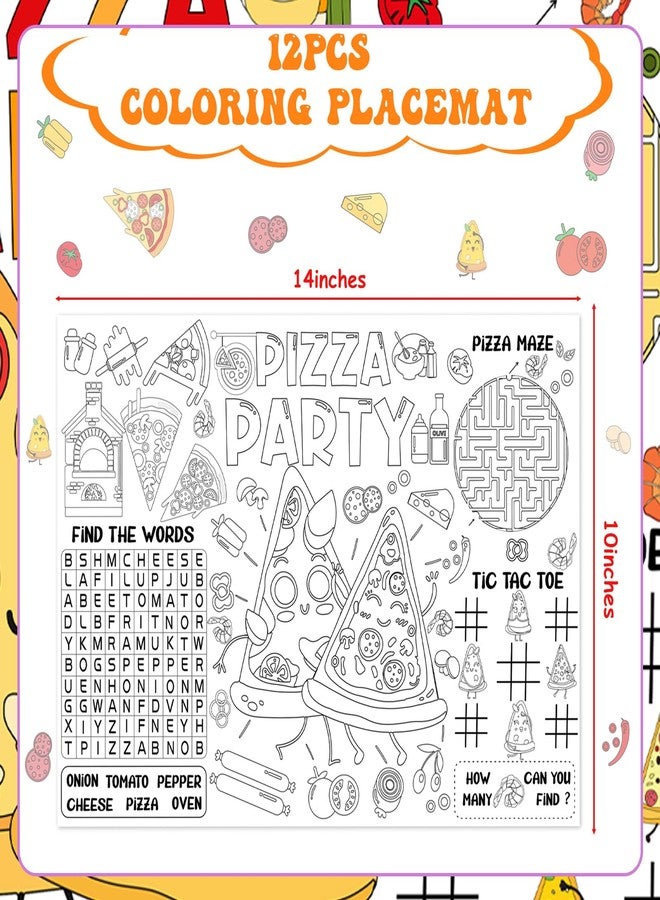 Serencatcher Pizza Party Decorations 12pcs Pizza Coloring Placemats Coloring Paper Placemats Table Mats Black and White, 10x13.97 inches for Birthday Party Favors Supplies Activities Games - Image 2