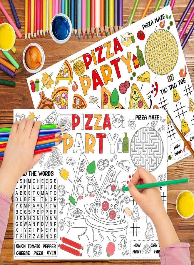 Serencatcher Pizza Party Decorations 12pcs Pizza Coloring Placemats Coloring Paper Placemats Table Mats Black and White, 10x13.97 inches for Birthday Party Favors Supplies Activities Games - Image 4