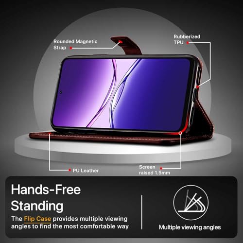 WOW IMAGINE Shock Proof Flip Cover Back Case Cover for Oppo K13x 5G (Flexible | Leather Finish | Card Pockets Wallet & Stand | Chestnut Brown) - Image 5