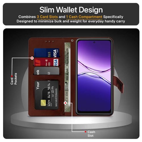 WOW IMAGINE Shock Proof Flip Cover Back Case Cover for Oppo K13x 5G (Flexible | Leather Finish | Card Pockets Wallet & Stand | Chestnut Brown) - Image 3