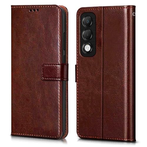WOW IMAGINE Shock Proof Flip Cover Back Case Cover for Oppo K13x 5G (Flexible | Leather Finish | Card Pockets Wallet & Stand | Chestnut Brown) - Image 1