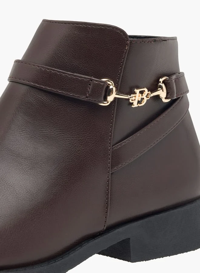 Flora Bella By Shoexpress Women Textured Ankle Boots with Zip Closure and Metal Accent