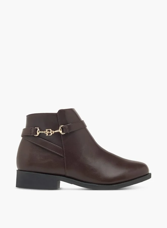 Flora Bella By Shoexpress Women Textured Ankle Boots with Zip Closure and Metal Accent