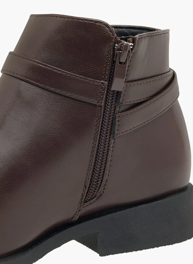 Flora Bella By Shoexpress Women Textured Ankle Boots with Zip Closure and Metal Accent