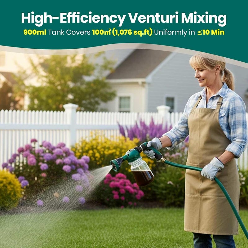 VENETIO مسدس رش 5-Dial Pro مع فوهة 6 أنماط ري وزجاجة قابلة لإعادة التعبئة سعة 30 أونصة، مرشة حديقة متعددة الاستخدامات ذات نهاية خرطوم للأسمدة السائلة ومبيدات الأعشاب والصابون والتنظيف الخارجي - Image 4