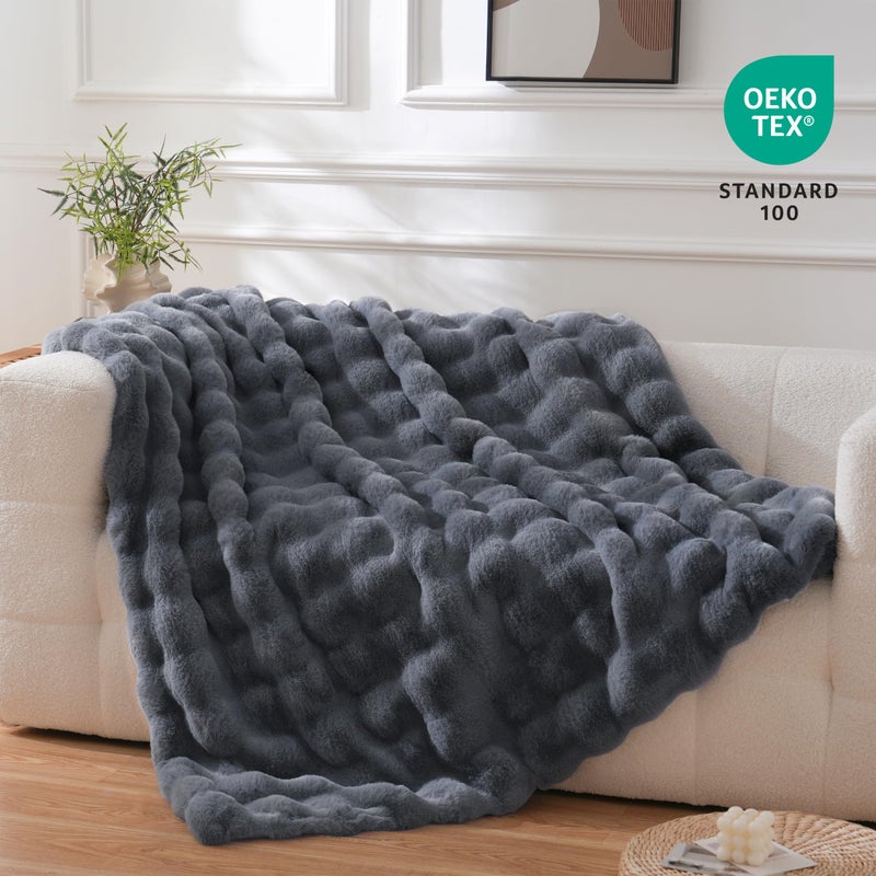 BENVWE Faux Fur Throw Blanket Fleece Bubble Blanket  Soft Cozy and Thick Blanket Plush Fluffy Blanket for Couch Chair Bed 51x63 Inches Graphite Gray - Image 3