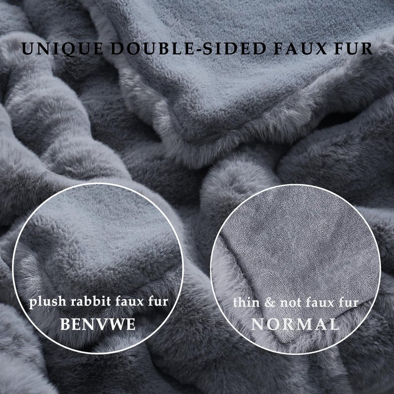 BENVWE Faux Fur Throw Blanket Fleece Bubble Blanket  Soft Cozy and Thick Blanket Plush Fluffy Blanket for Couch Chair Bed 51x63 Inches Graphite Gray - Image 5