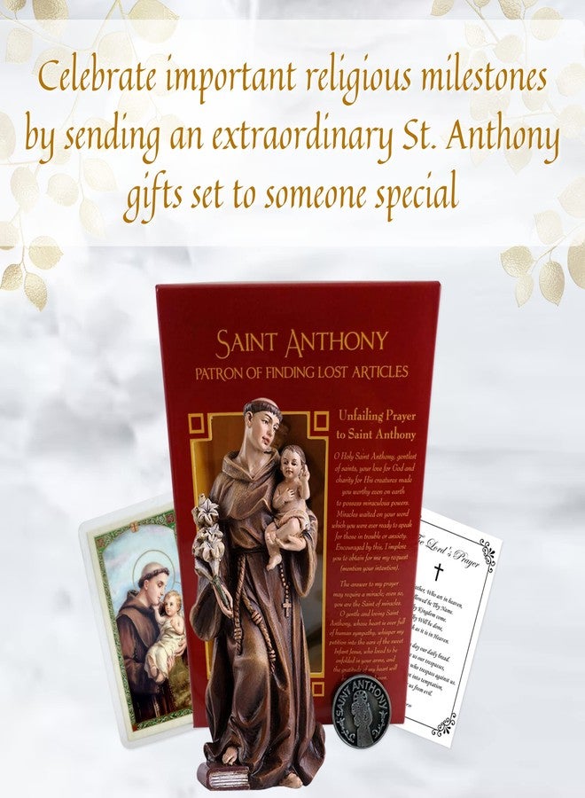 Trendzeen St Anthony of Padua Statue Figurine (4 Inch), Laminated Prayer Card, Saint Anthony Pocket Token Coin, The Lord's Prayer Card | Patron Saint of Lost Things Set of 4 Items - Image 2