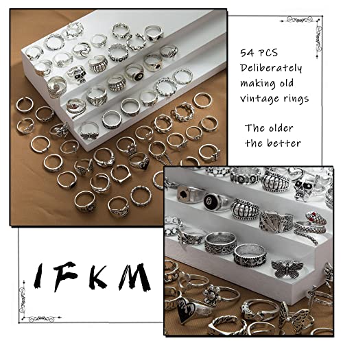 IFKM PCS Vintage Silver Knuckle Rings Set for Women Teen Girl, Stackable Joint Finger Statement Rings Bohemian Retro Hollow Carved Midi Rings, Steel, No Gemstone - Image 4