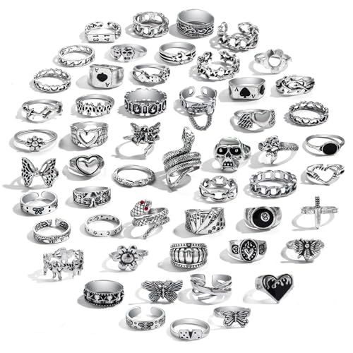 IFKM PCS Vintage Silver Knuckle Rings Set for Women Teen Girl, Stackable Joint Finger Statement Rings Bohemian Retro Hollow Carved Midi Rings, Steel, No Gemstone - Image 1