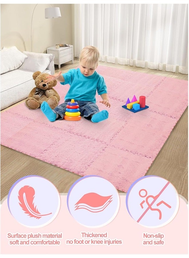 Optico Thickened Plush Foam Interlocking Floor Mats, Climbing Area Rugs Foam Mats for Floor Baby with Edgings, Soft Square Fluffy Tiles Anti-Slip Puzzle Area Rug Playmat, Square Foam Tiles for Room Flat - Image 1