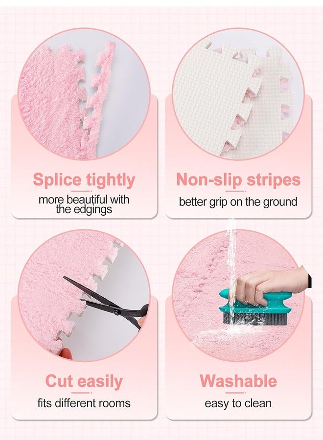 Optico Thickened Plush Foam Interlocking Floor Mats, Climbing Area Rugs Foam Mats for Floor Baby with Edgings, Soft Square Fluffy Tiles Anti-Slip Puzzle Area Rug Playmat, Square Foam Tiles for Room Flat - Image 3