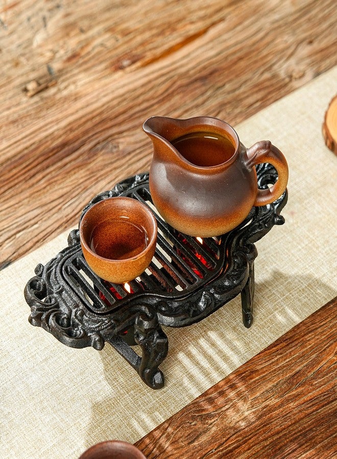 Sungmor Vintage Cast Iron Teapot Warmer, Rustic Tea Warmer Stand with 2 Tealight Holders, Decorative Heater Base/Trivet for Tea & Hot Pots, Home Office Party or Desk - Image 2