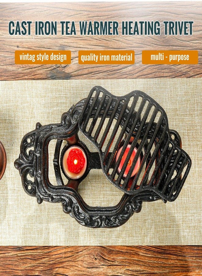 Sungmor Vintage Cast Iron Teapot Warmer, Rustic Tea Warmer Stand with 2 Tealight Holders, Decorative Heater Base/Trivet for Tea & Hot Pots, Home Office Party or Desk - Image 3
