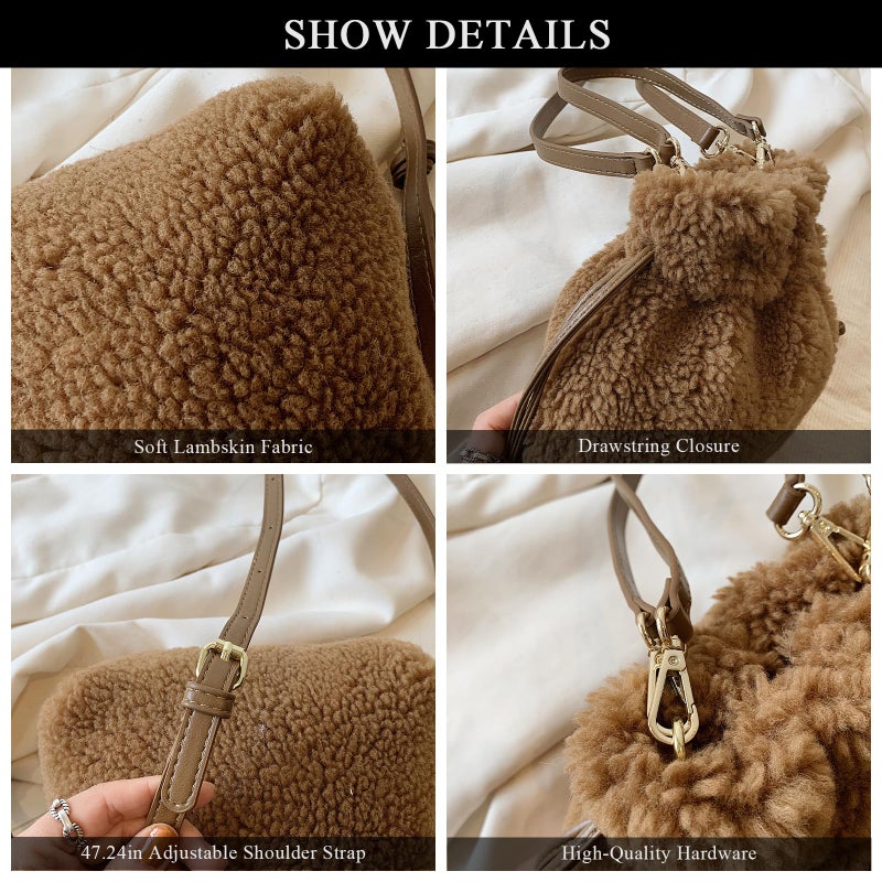 Extolove Fluffy Purse, Faux Fur Purses for Women Furry Crossbody Bucket Bags Fuzzy Shoulder Tote Bag (Brown) - Image 5