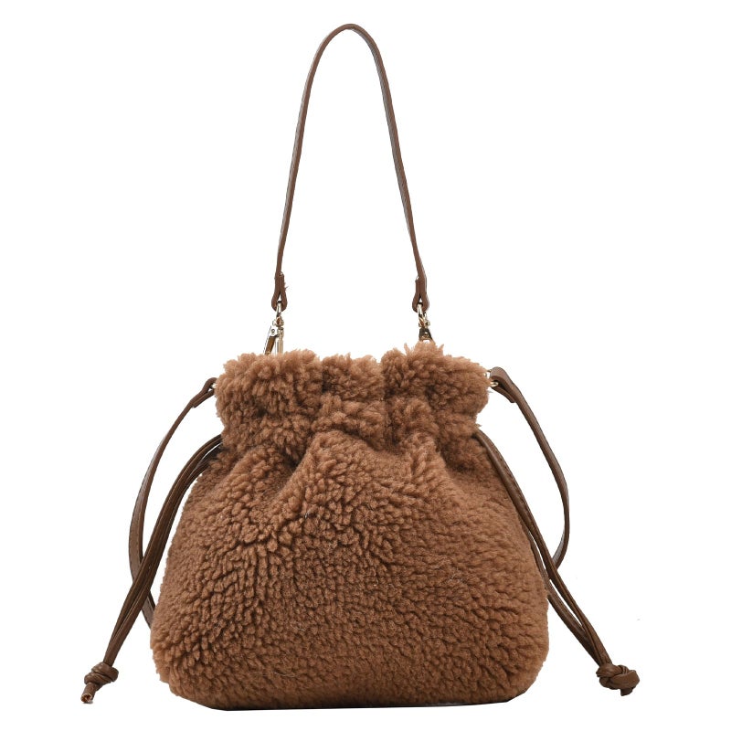 Extolove Fluffy Purse, Faux Fur Purses for Women Furry Crossbody Bucket Bags Fuzzy Shoulder Tote Bag (Brown) - Image 1