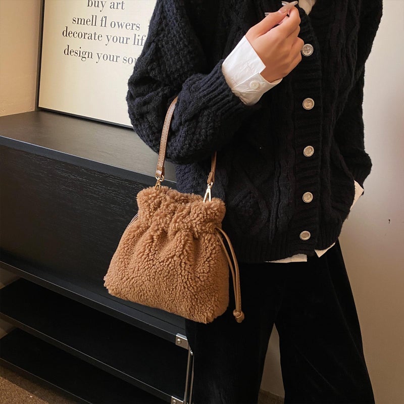 Extolove Fluffy Purse, Faux Fur Purses for Women Furry Crossbody Bucket Bags Fuzzy Shoulder Tote Bag (Brown) - Image 2