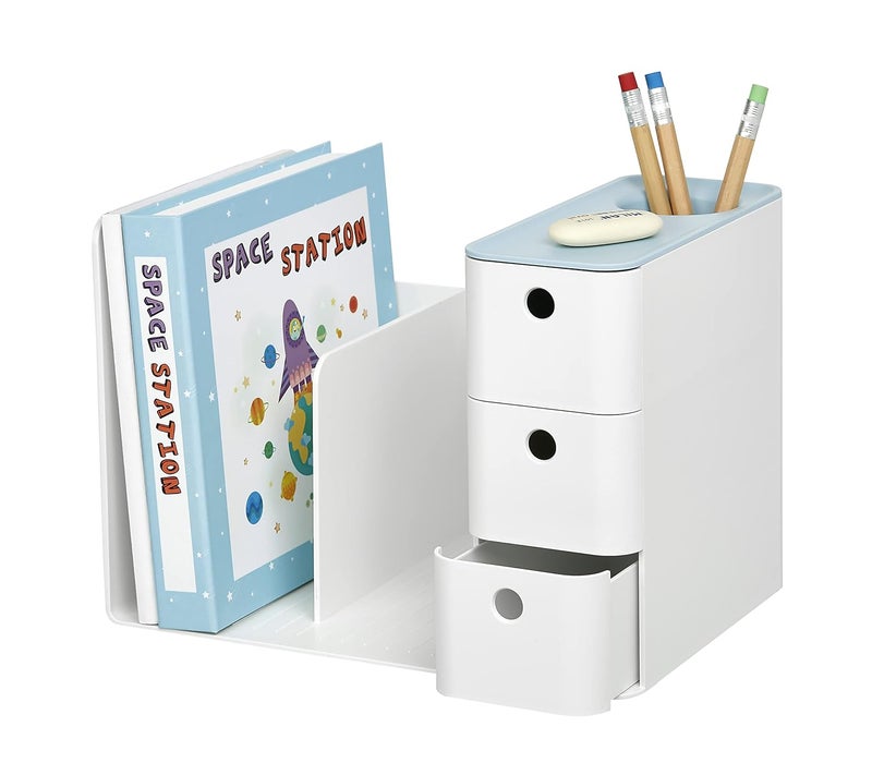 Litem Combo Bookrack Mint TwoTier Bookshelf with Divider 3 Drawers Circular Holder for Storing Writing Instrument with Removable Divider Stylish Practical Versatile Desk Organiser - Image 1