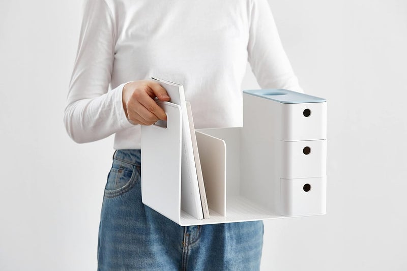 Litem Combo Bookrack Mint TwoTier Bookshelf with Divider 3 Drawers Circular Holder for Storing Writing Instrument with Removable Divider Stylish Practical Versatile Desk Organiser - Image 2