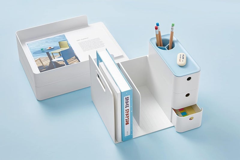 Litem Combo Bookrack Mint TwoTier Bookshelf with Divider 3 Drawers Circular Holder for Storing Writing Instrument with Removable Divider Stylish Practical Versatile Desk Organiser - Image 5
