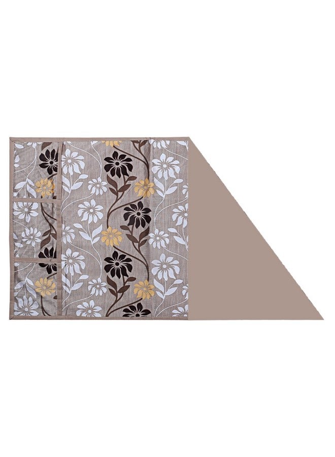 Kuber Industries Kuber Industries Floral Print Polyester Fridge Top Cover with 6 Utility Side Pockets (Light Brown)  - Image 3