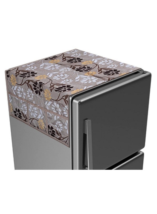 Kuber Industries Kuber Industries Floral Print Polyester Fridge Top Cover with 6 Utility Side Pockets (Light Brown)  - Image 1