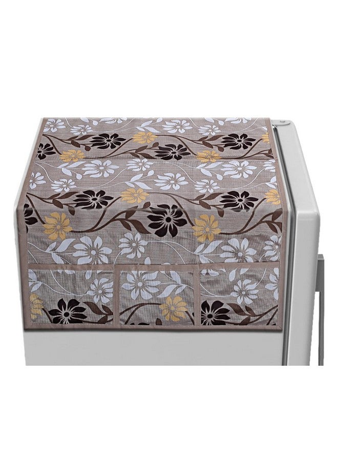 Kuber Industries Kuber Industries Floral Print Polyester Fridge Top Cover with 6 Utility Side Pockets (Light Brown)  - Image 4