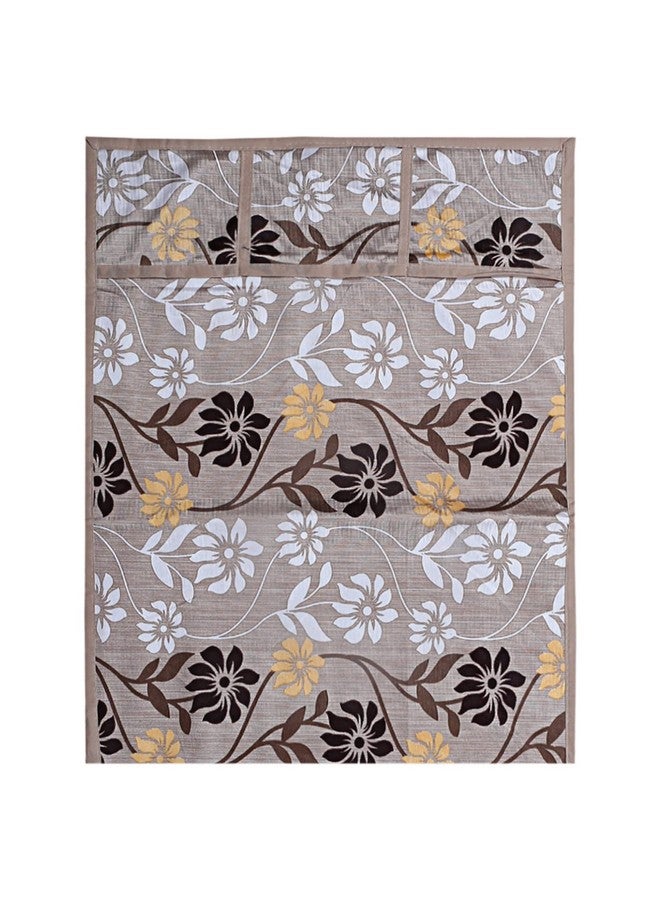 Kuber Industries Kuber Industries Floral Print Polyester Fridge Top Cover with 6 Utility Side Pockets (Light Brown)  - Image 5
