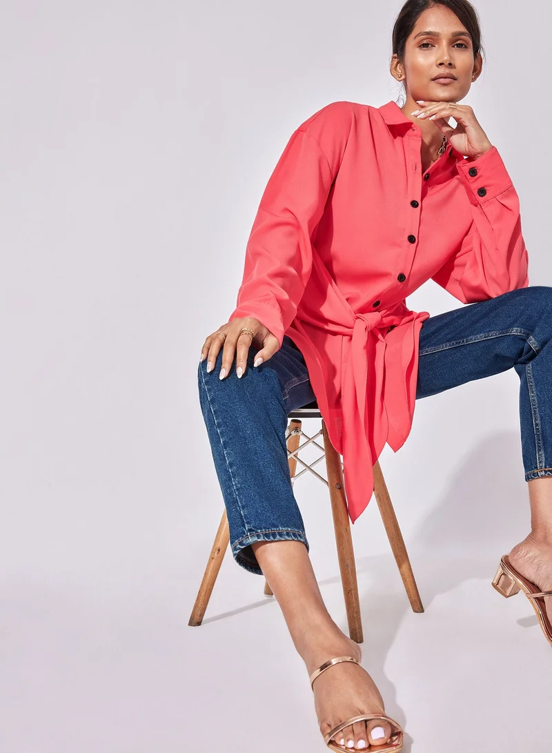 The Label Life Strawberry Front Tie Shirt