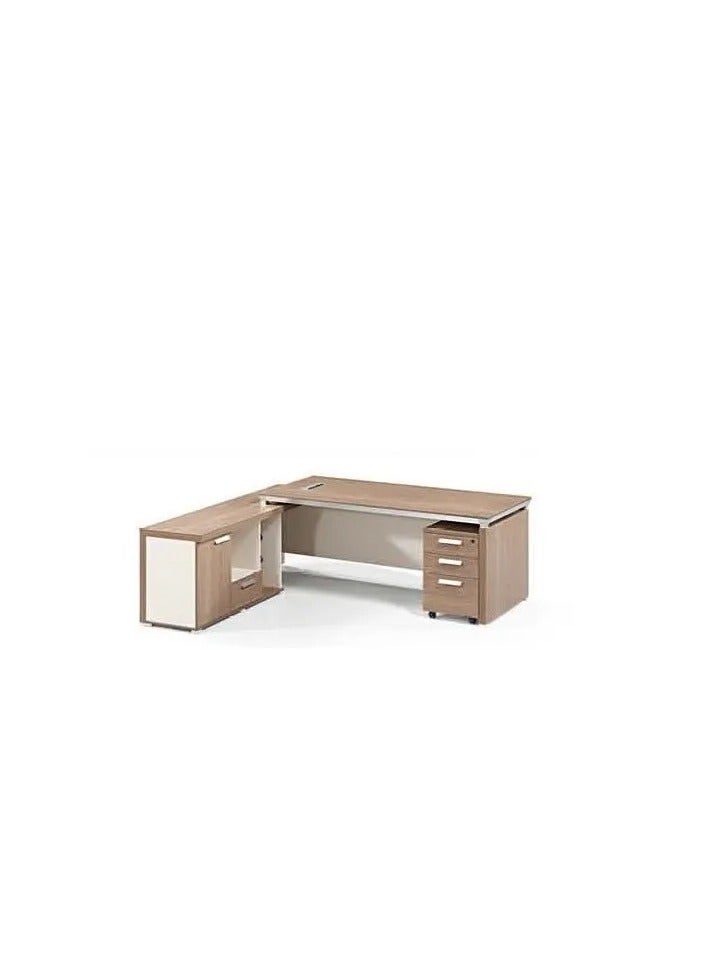 جالاكسي ديزاين مكتب على شكل حرف L لفئة التنفيذيين من تصميم جالاكسي – بطول 210 سم، باللون البني مع تباين أبيض، الموديل: GDFHY-002 - Image 3