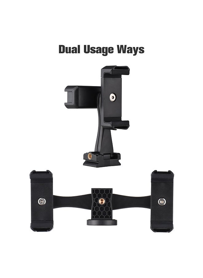 Multifunctional Smartphone Video Kit Including Universal Phone Tripod Mount with Dual Phone Holders 4 Cold Shoe Mounts + Desktop Tripod for Vlog Live Streaming Oline Video Teaching Meeting