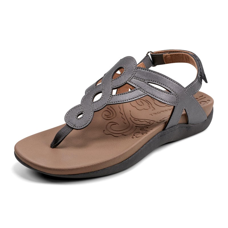 Rockport Women's Ramona-CH Flat Sandal, Pewter, 9 W US - Image 3