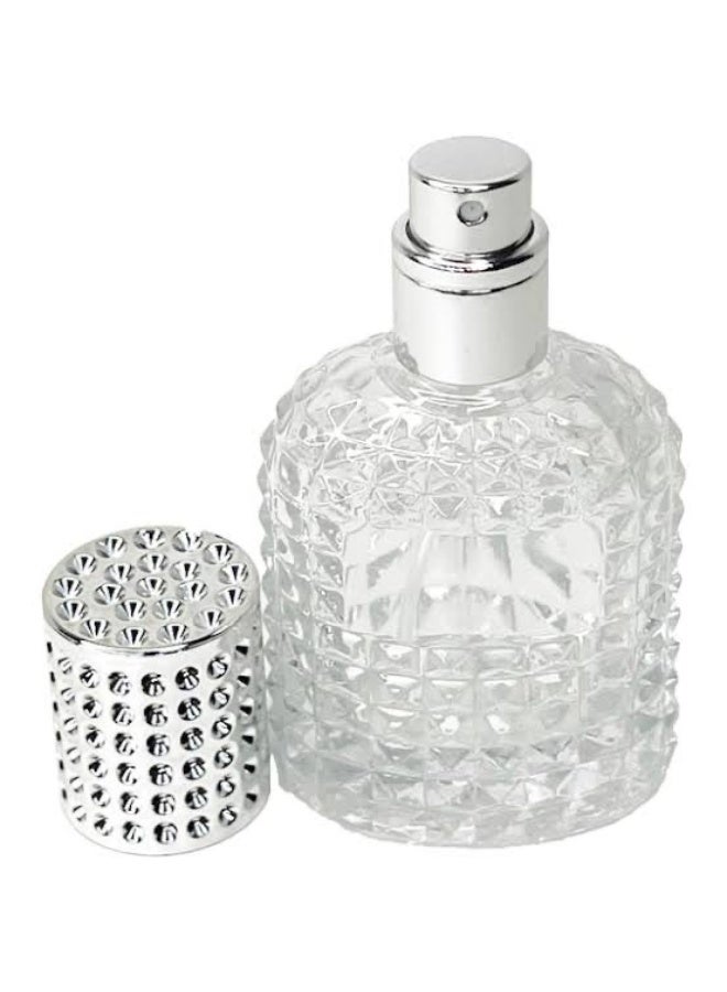 زجاجة عطر كريستالية – سعة 50 مل، بتصميم مقطّع بشكل ماسي مع غطاء فضي، بخاخ قابل لإعادة التعبئة للاستخدام المنزلي والسفر - Image 1