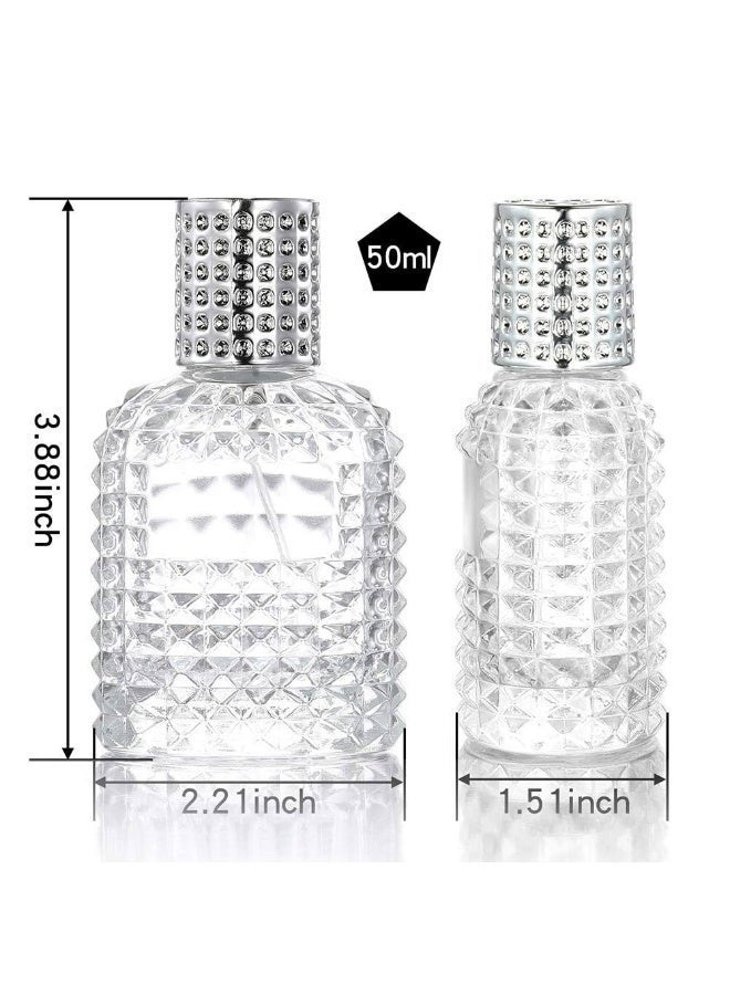 زجاجة عطر كريستالية – سعة 50 مل، بتصميم مقطّع بشكل ماسي مع غطاء فضي، بخاخ قابل لإعادة التعبئة للاستخدام المنزلي والسفر - Image 2