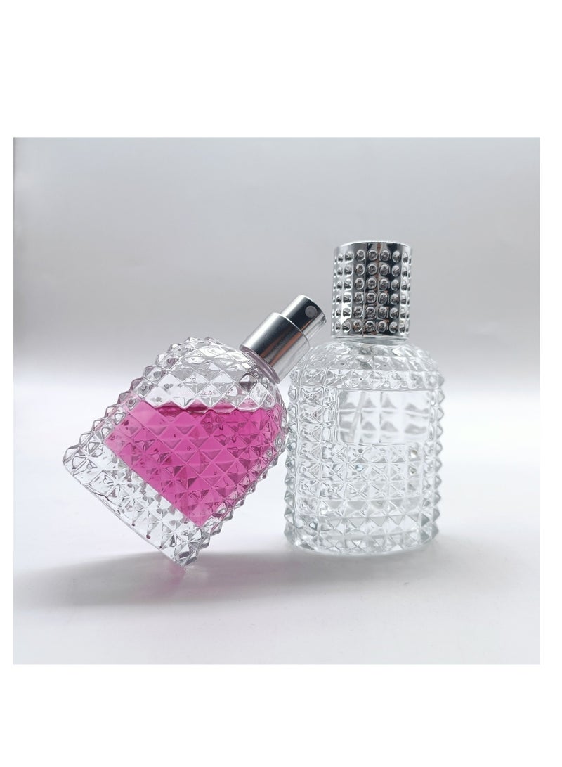 زجاجة عطر كريستالية – سعة 50 مل، بتصميم مقطّع بشكل ماسي مع غطاء فضي، بخاخ قابل لإعادة التعبئة للاستخدام المنزلي والسفر - Image 4