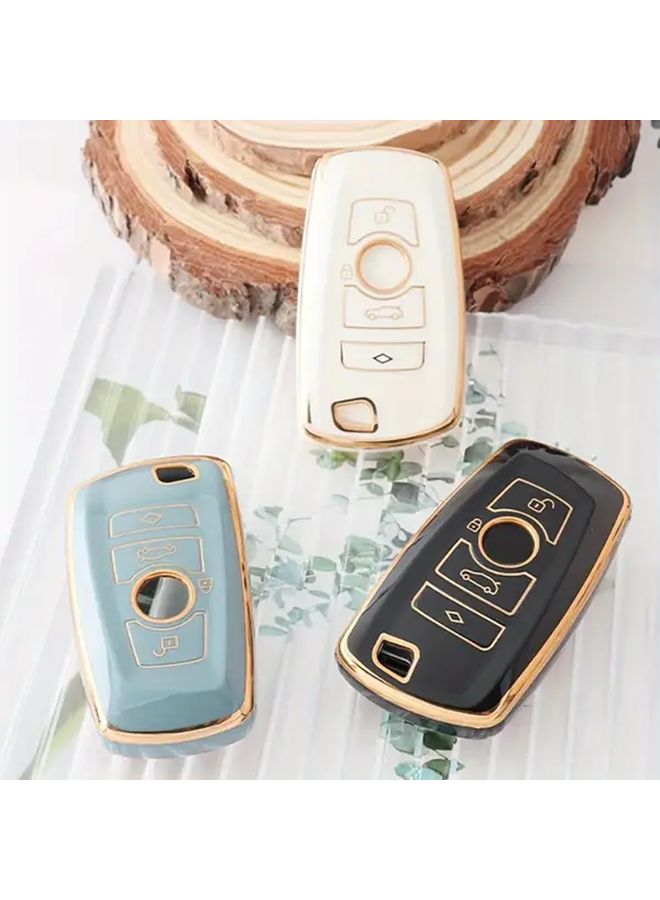 Black Car Key Cover Durable Remote Shell Fob Protects and Enhances Interior Easy Button Access - Image 1